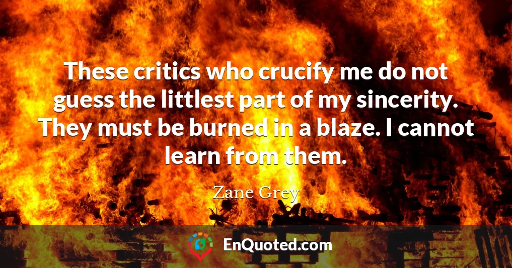 These critics who crucify me do not guess the littlest part of my sincerity. They must be burned in a blaze. I cannot learn from them.