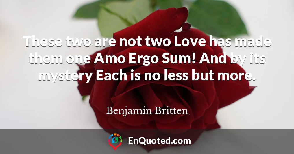 These two are not two Love has made them one Amo Ergo Sum! And by its mystery Each is no less but more.