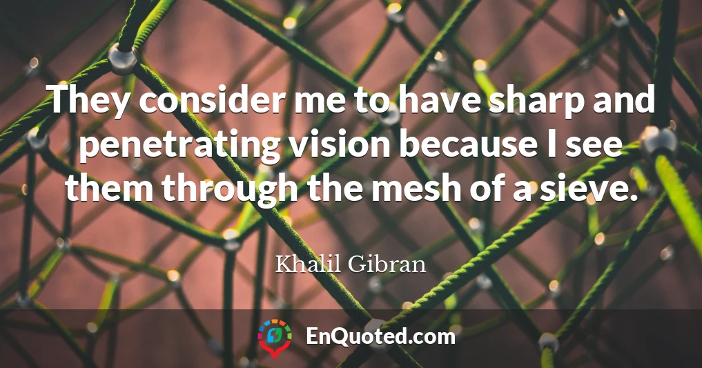 They consider me to have sharp and penetrating vision because I see them through the mesh of a sieve.
