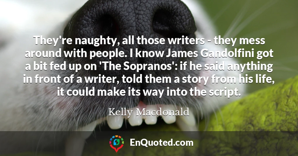 They're naughty, all those writers - they mess around with people. I know James Gandolfini got a bit fed up on 'The Sopranos': if he said anything in front of a writer, told them a story from his life, it could make its way into the script.