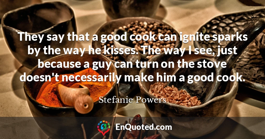 They say that a good cook can ignite sparks by the way he kisses. The way I see, just because a guy can turn on the stove doesn't necessarily make him a good cook.