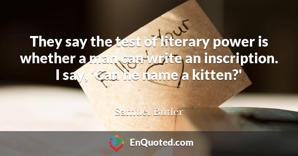 They say the test of literary power is whether a man can write an inscription. I say, 'Can he name a kitten?'