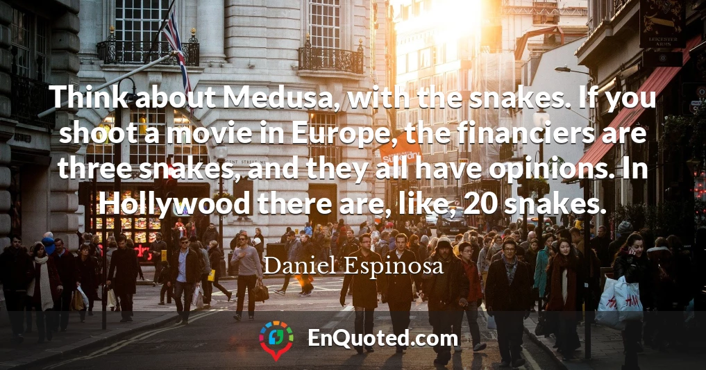 Think about Medusa, with the snakes. If you shoot a movie in Europe, the financiers are three snakes, and they all have opinions. In Hollywood there are, like, 20 snakes.