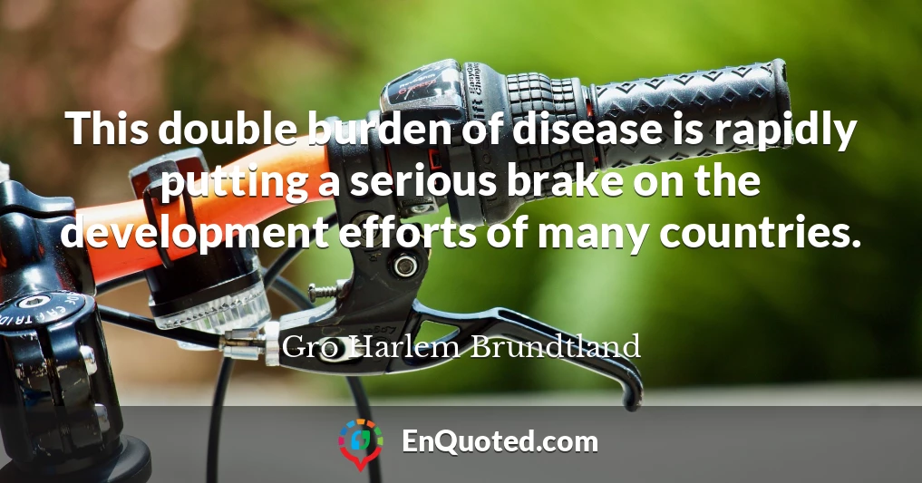This double burden of disease is rapidly putting a serious brake on the development efforts of many countries.