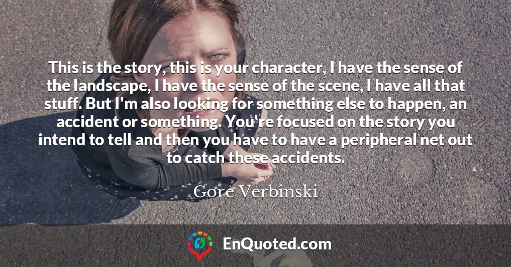 This is the story, this is your character, I have the sense of the landscape, I have the sense of the scene, I have all that stuff. But I'm also looking for something else to happen, an accident or something. You're focused on the story you intend to tell and then you have to have a peripheral net out to catch these accidents.