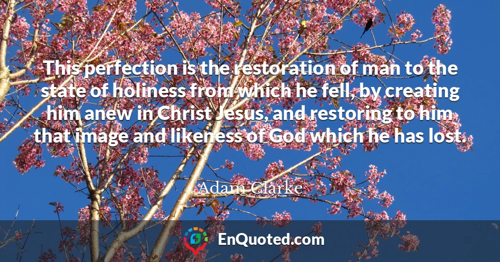 This perfection is the restoration of man to the state of holiness from which he fell, by creating him anew in Christ Jesus, and restoring to him that image and likeness of God which he has lost.