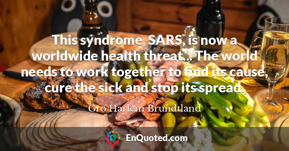 This syndrome, SARS, is now a worldwide health threat... The world needs to work together to find its cause, cure the sick and stop its spread.