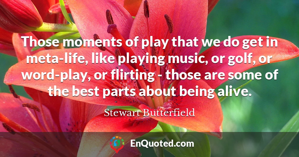 Those moments of play that we do get in meta-life, like playing music, or golf, or word-play, or flirting - those are some of the best parts about being alive.