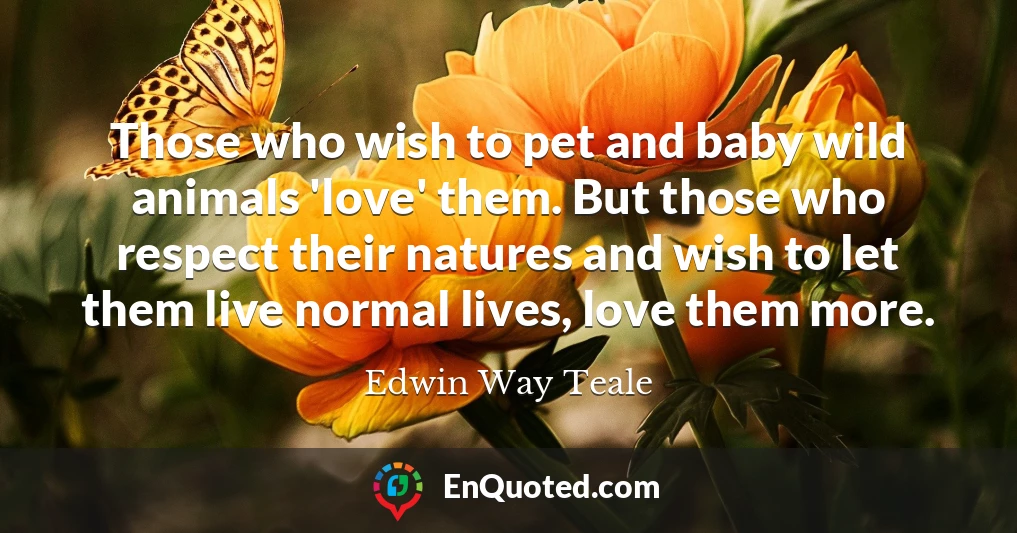 Those who wish to pet and baby wild animals 'love' them. But those who respect their natures and wish to let them live normal lives, love them more.