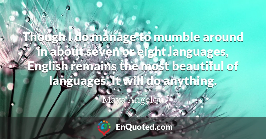 Though I do manage to mumble around in about seven or eight languages, English remains the most beautiful of languages. It will do anything.