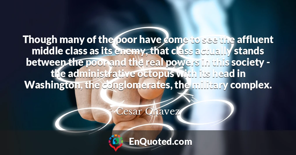 Though many of the poor have come to see the affluent middle class as its enemy, that class actually stands between the poor and the real powers in this society - the administrative octopus with its head in Washington, the conglomerates, the military complex.