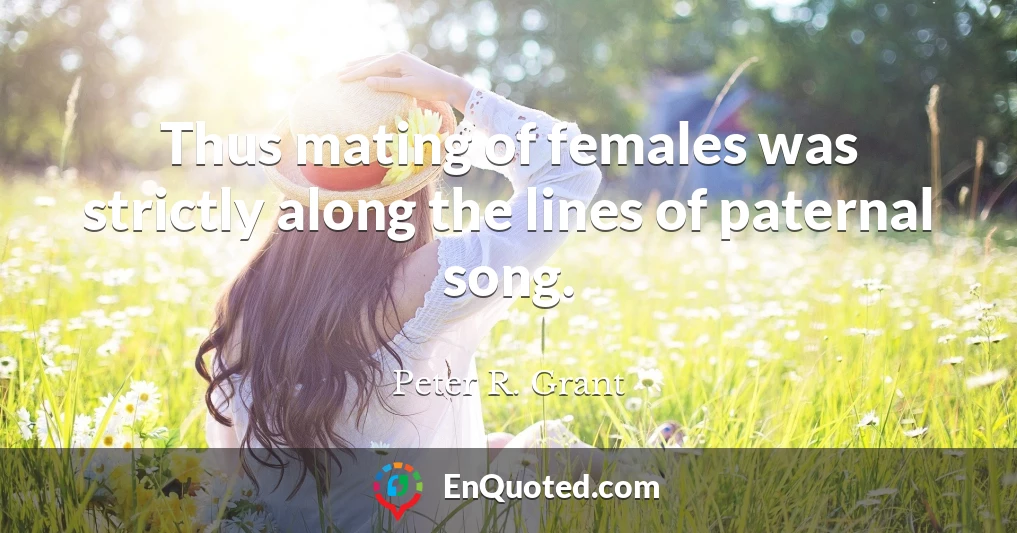 Thus mating of females was strictly along the lines of paternal song.