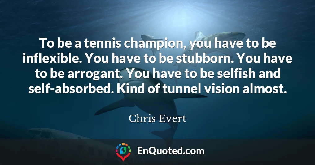 To be a tennis champion, you have to be inflexible. You have to be stubborn. You have to be arrogant. You have to be selfish and self-absorbed. Kind of tunnel vision almost.