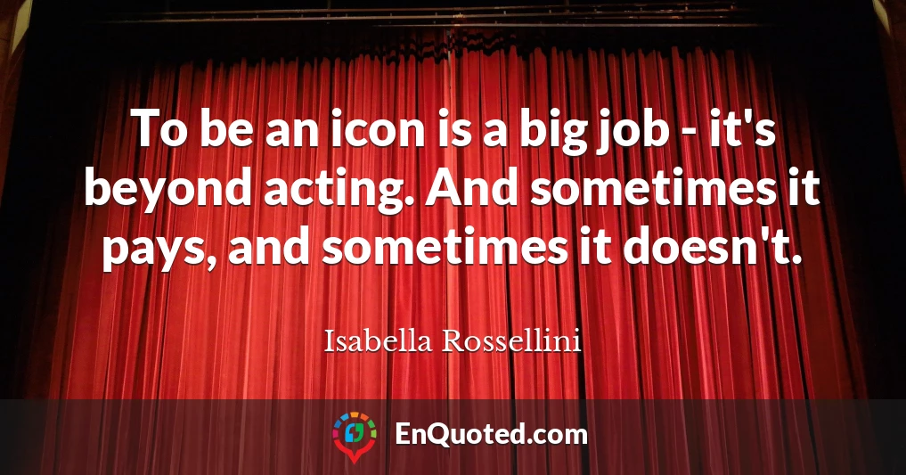 To be an icon is a big job - it's beyond acting. And sometimes it pays, and sometimes it doesn't.