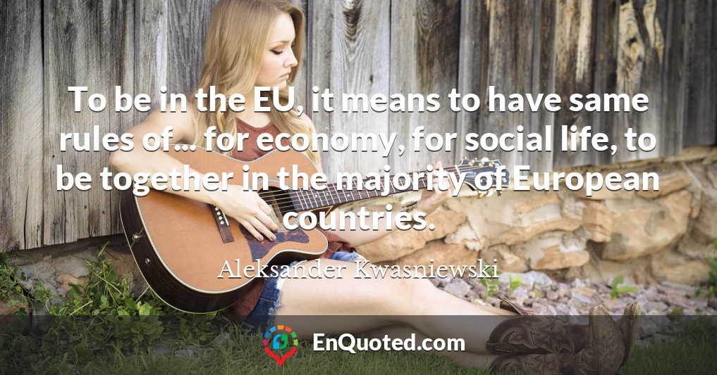 To be in the EU, it means to have same rules of... for economy, for social life, to be together in the majority of European countries.