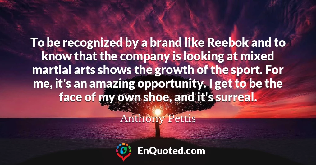To be recognized by a brand like Reebok and to know that the company is looking at mixed martial arts shows the growth of the sport. For me, it's an amazing opportunity. I get to be the face of my own shoe, and it's surreal.