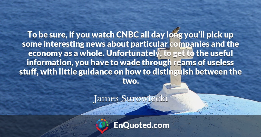 To be sure, if you watch CNBC all day long you'll pick up some interesting news about particular companies and the economy as a whole. Unfortunately, to get to the useful information, you have to wade through reams of useless stuff, with little guidance on how to distinguish between the two.