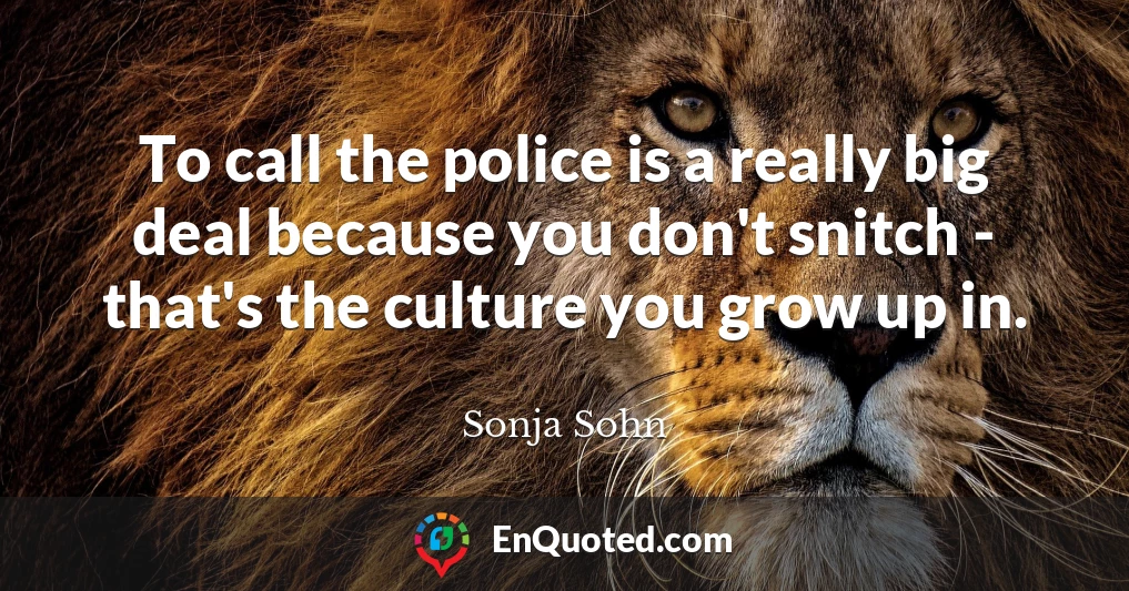To call the police is a really big deal because you don't snitch - that's the culture you grow up in.