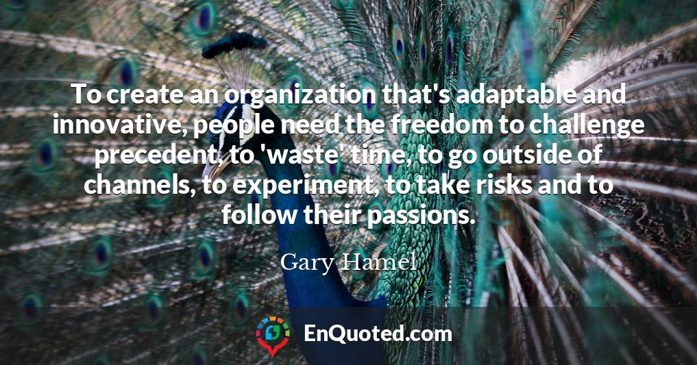 To create an organization that's adaptable and innovative, people need the freedom to challenge precedent, to 'waste' time, to go outside of channels, to experiment, to take risks and to follow their passions.