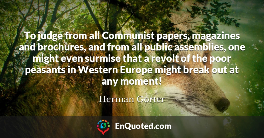 To judge from all Communist papers, magazines and brochures, and from all public assemblies, one might even surmise that a revolt of the poor peasants in Western Europe might break out at any moment!