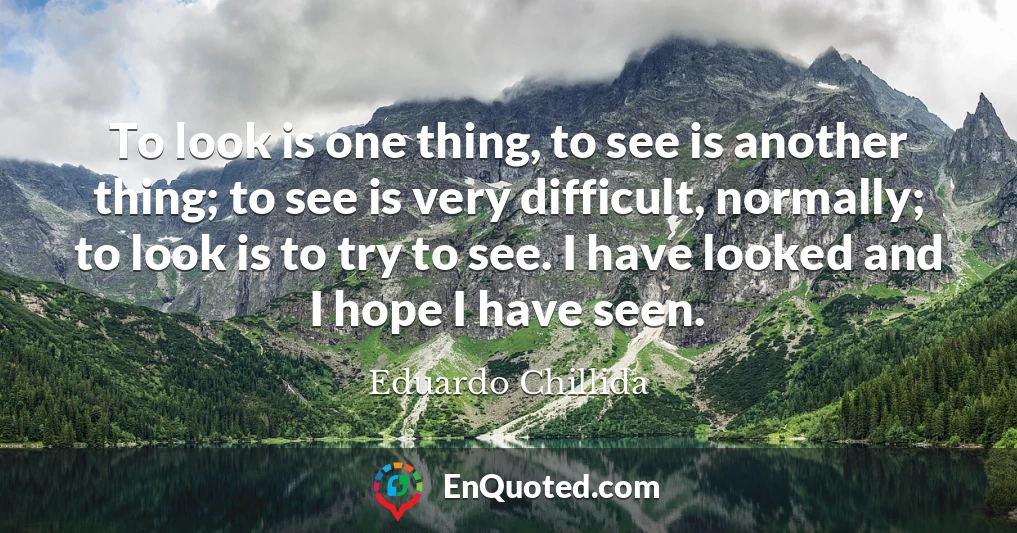 To look is one thing, to see is another thing; to see is very difficult, normally; to look is to try to see. I have looked and I hope I have seen.