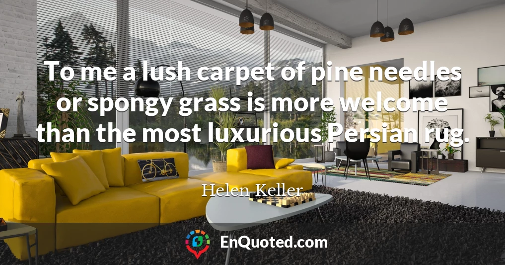 To me a lush carpet of pine needles or spongy grass is more welcome than the most luxurious Persian rug.