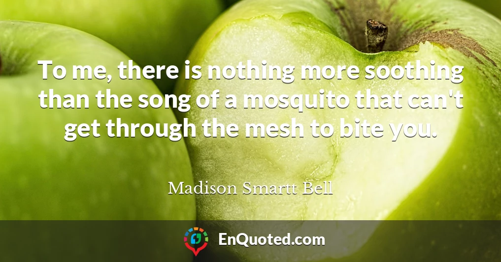 To me, there is nothing more soothing than the song of a mosquito that can't get through the mesh to bite you.