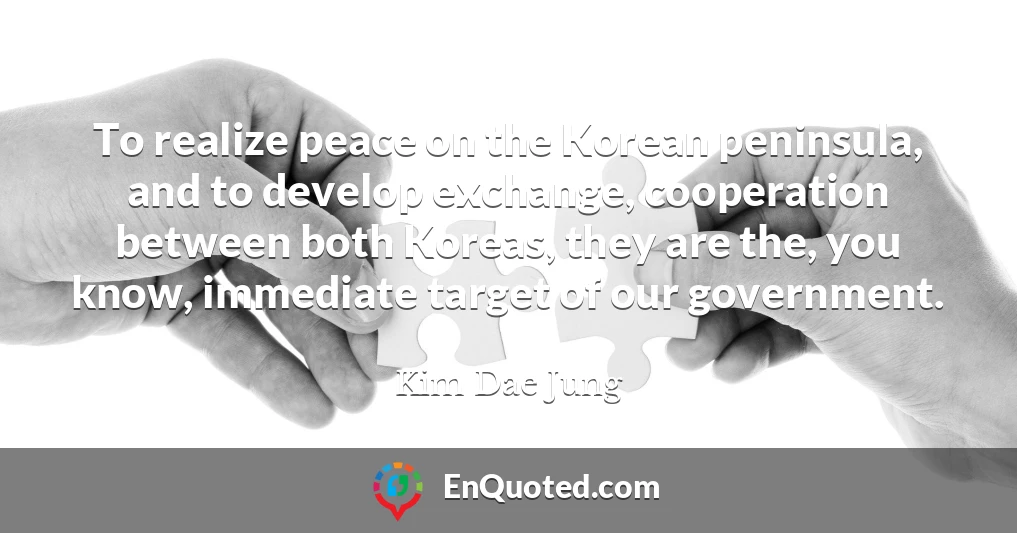 To realize peace on the Korean peninsula, and to develop exchange, cooperation between both Koreas, they are the, you know, immediate target of our government.