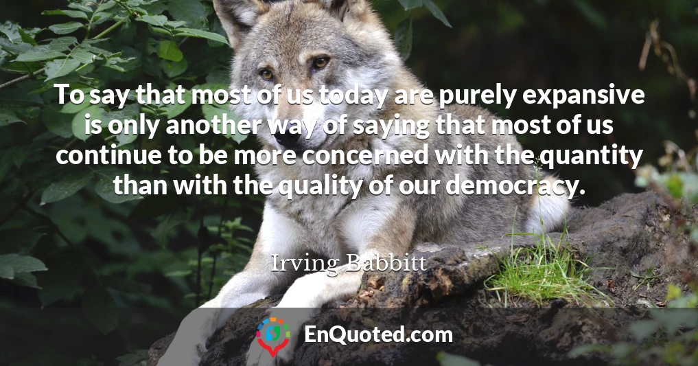 To say that most of us today are purely expansive is only another way of saying that most of us continue to be more concerned with the quantity than with the quality of our democracy.