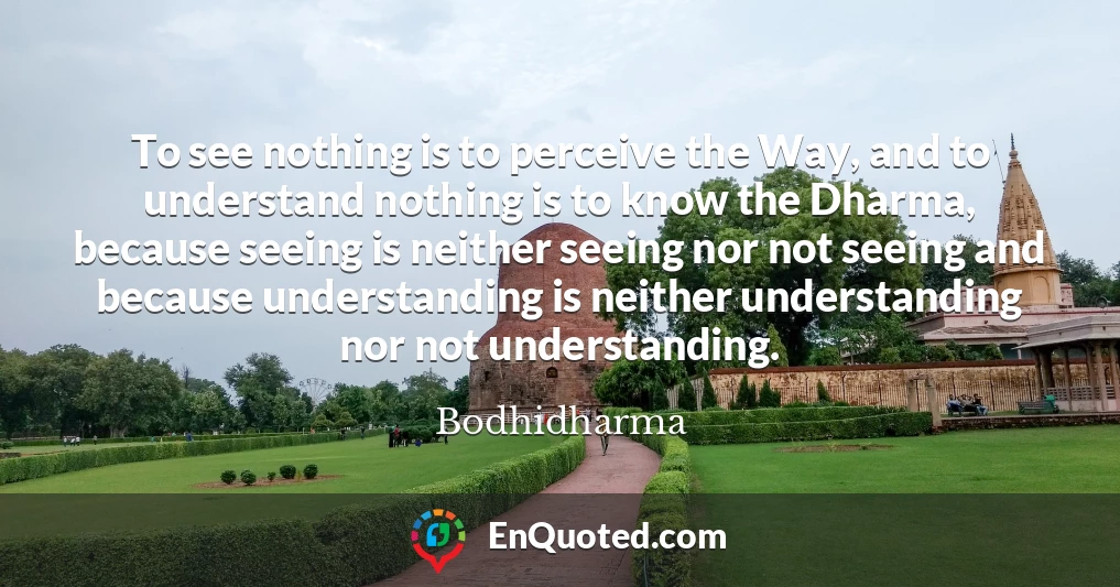 To see nothing is to perceive the Way, and to understand nothing is to know the Dharma, because seeing is neither seeing nor not seeing and because understanding is neither understanding nor not understanding.