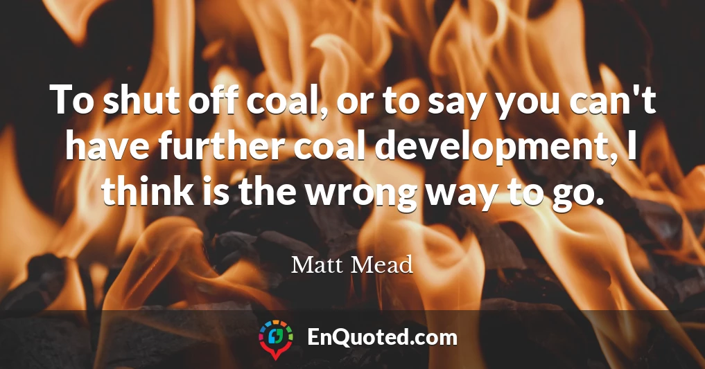 To shut off coal, or to say you can't have further coal development, I think is the wrong way to go.