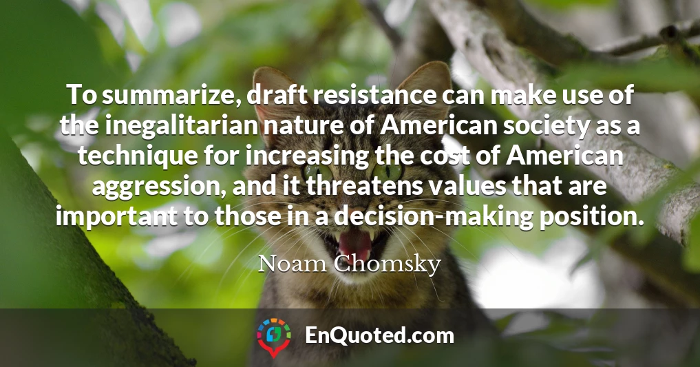 To summarize, draft resistance can make use of the inegalitarian nature of American society as a technique for increasing the cost of American aggression, and it threatens values that are important to those in a decision-making position.