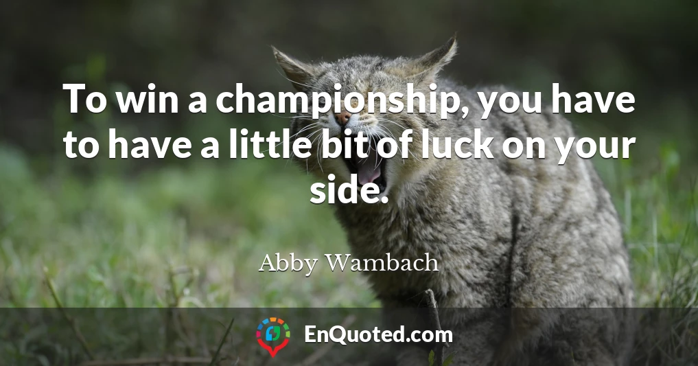 To win a championship, you have to have a little bit of luck on your side.