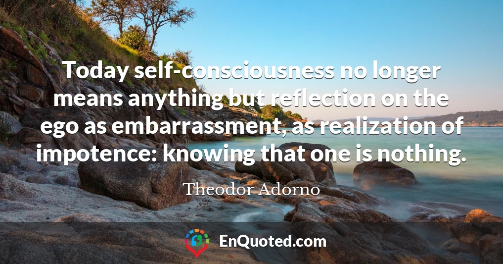 Today self-consciousness no longer means anything but reflection on the ego as embarrassment, as realization of impotence: knowing that one is nothing.