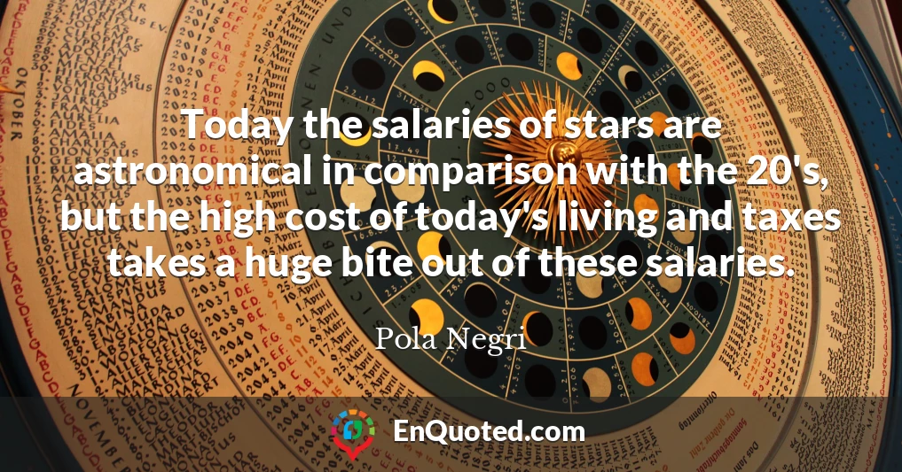 Today the salaries of stars are astronomical in comparison with the 20's, but the high cost of today's living and taxes takes a huge bite out of these salaries.
