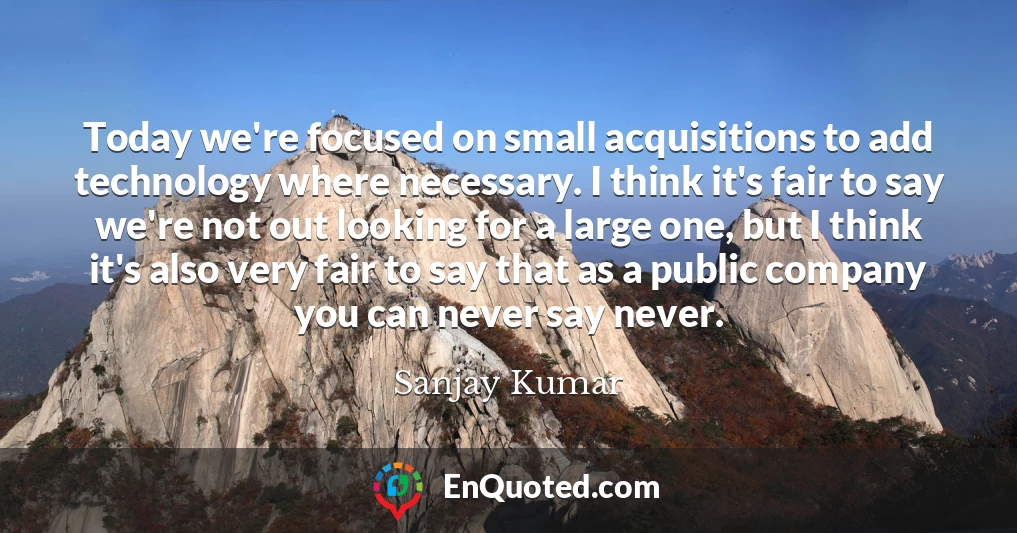 Today we're focused on small acquisitions to add technology where necessary. I think it's fair to say we're not out looking for a large one, but I think it's also very fair to say that as a public company you can never say never.