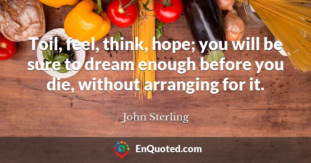 Toil, feel, think, hope; you will be sure to dream enough before you die, without arranging for it.