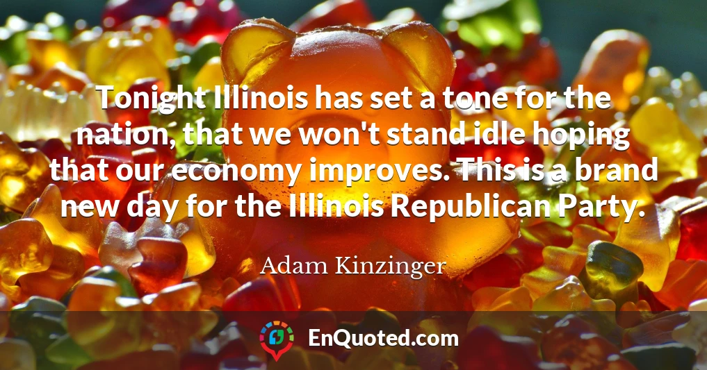 Tonight Illinois has set a tone for the nation, that we won't stand idle hoping that our economy improves. This is a brand new day for the Illinois Republican Party.
