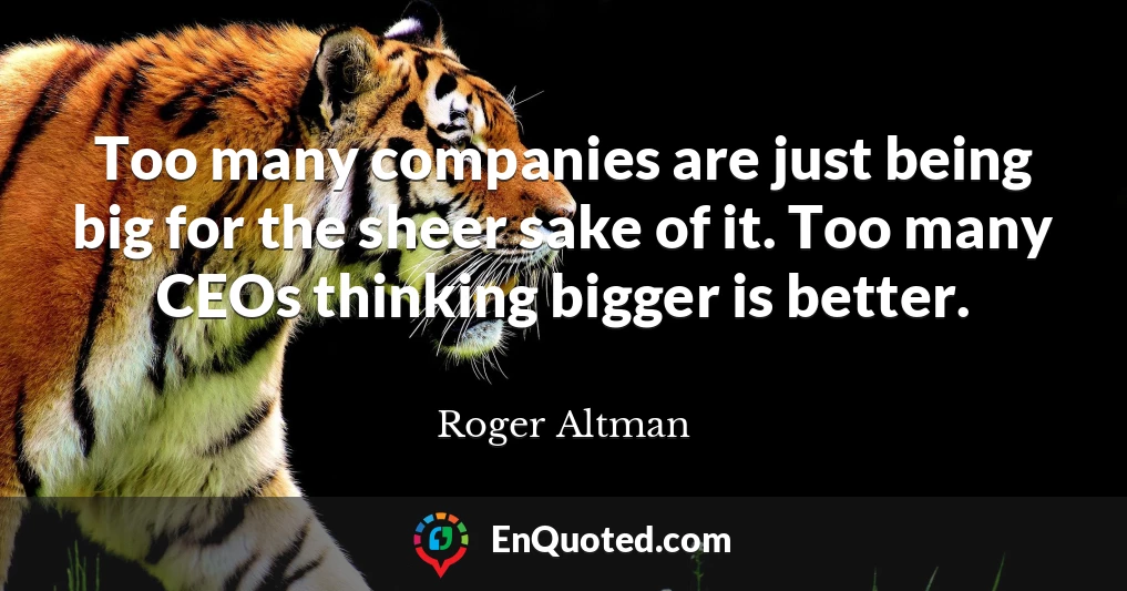 Too many companies are just being big for the sheer sake of it. Too many CEOs thinking bigger is better.