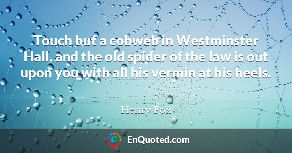 Touch but a cobweb in Westminster Hall, and the old spider of the law is out upon you with all his vermin at his heels.