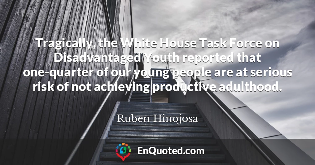 Tragically, the White House Task Force on Disadvantaged Youth reported that one-quarter of our young people are at serious risk of not achieving productive adulthood.