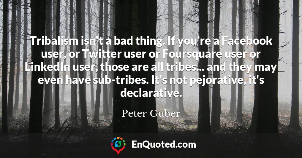 Tribalism isn't a bad thing. If you're a Facebook user, or Twitter user or Foursquare user or LinkedIn user, those are all tribes... and they may even have sub-tribes. It's not pejorative, it's declarative.