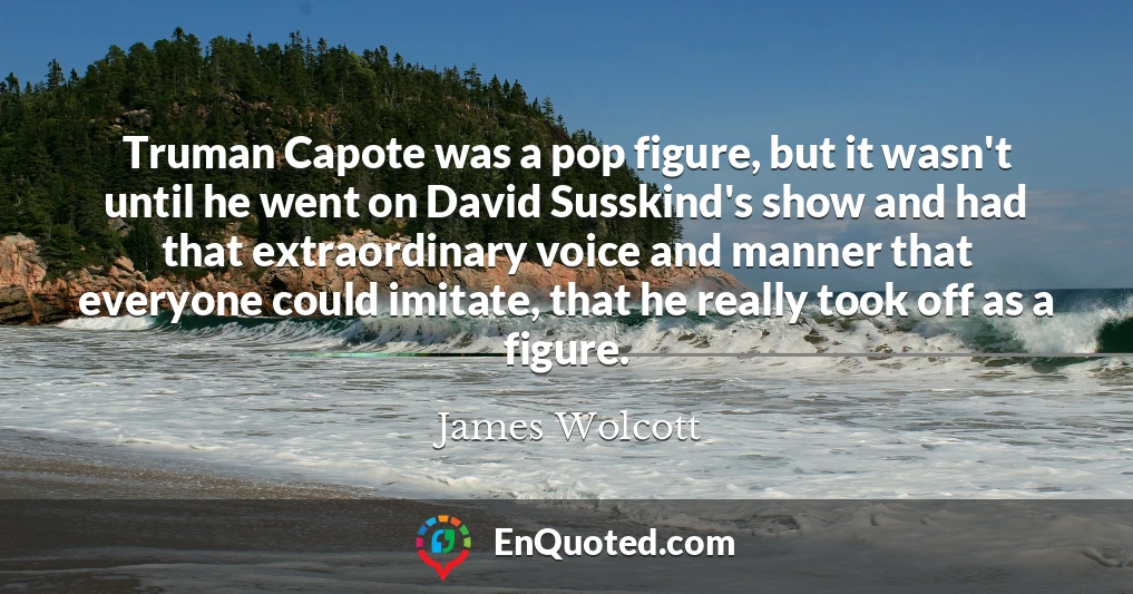 Truman Capote was a pop figure, but it wasn't until he went on David Susskind's show and had that extraordinary voice and manner that everyone could imitate, that he really took off as a figure.