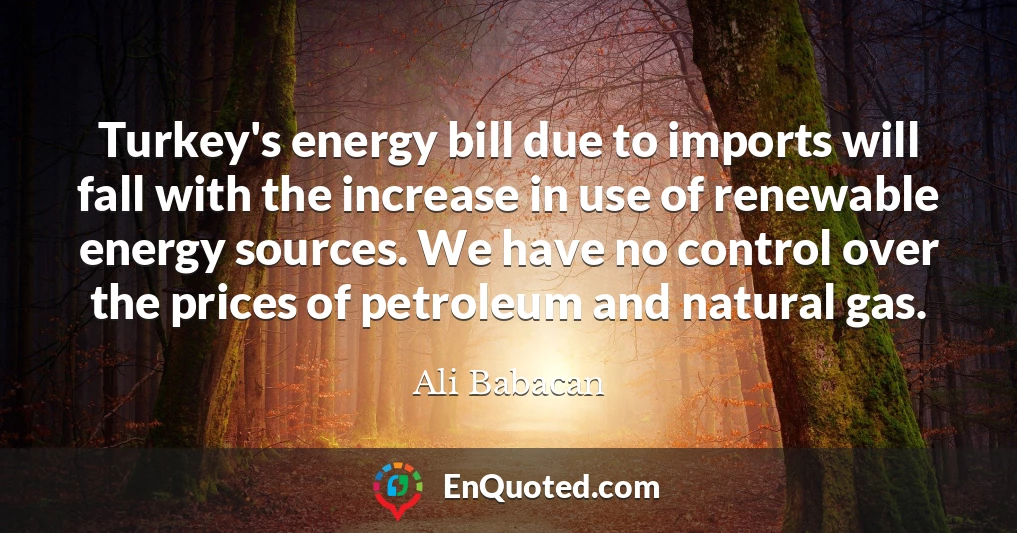 Turkey's energy bill due to imports will fall with the increase in use of renewable energy sources. We have no control over the prices of petroleum and natural gas.