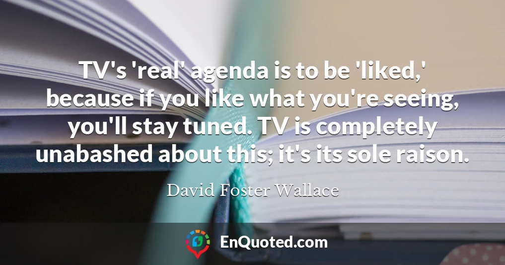 TV's 'real' agenda is to be 'liked,' because if you like what you're seeing, you'll stay tuned. TV is completely unabashed about this; it's its sole raison.