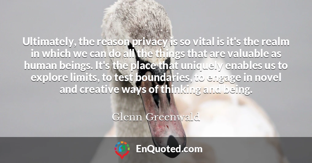 Ultimately, the reason privacy is so vital is it's the realm in which we can do all the things that are valuable as human beings. It's the place that uniquely enables us to explore limits, to test boundaries, to engage in novel and creative ways of thinking and being.