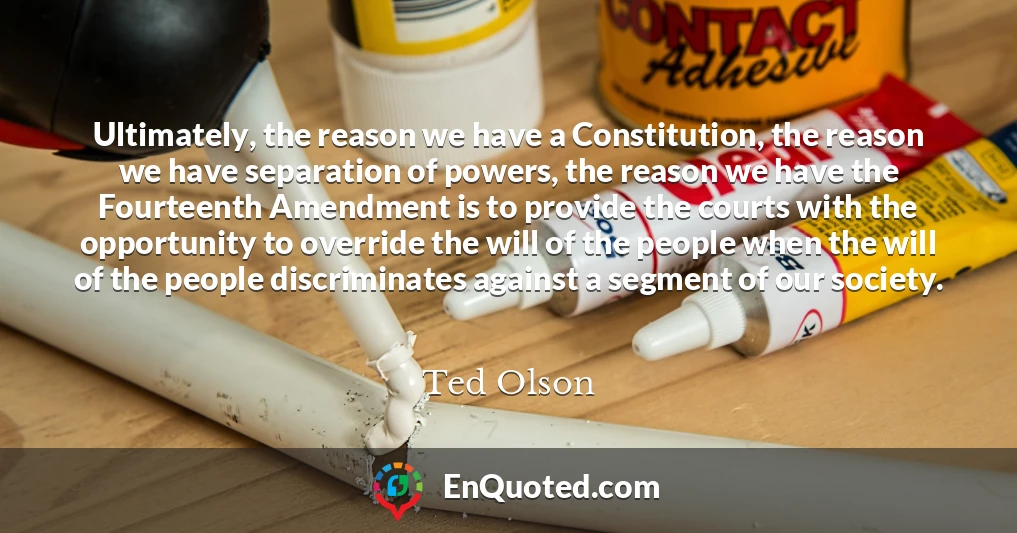 Ultimately, the reason we have a Constitution, the reason we have separation of powers, the reason we have the Fourteenth Amendment is to provide the courts with the opportunity to override the will of the people when the will of the people discriminates against a segment of our society.
