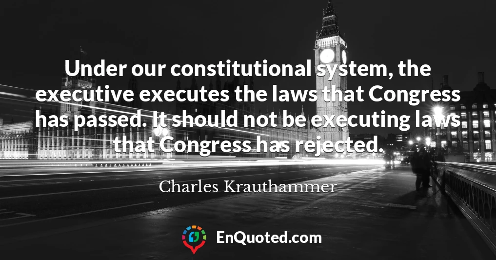 Under our constitutional system, the executive executes the laws that Congress has passed. It should not be executing laws that Congress has rejected.