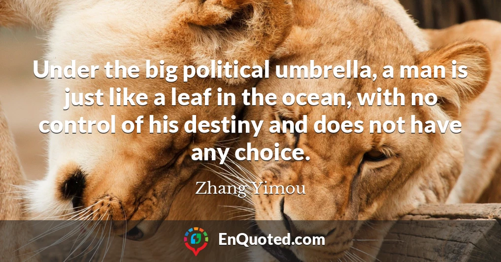 Under the big political umbrella, a man is just like a leaf in the ocean, with no control of his destiny and does not have any choice.