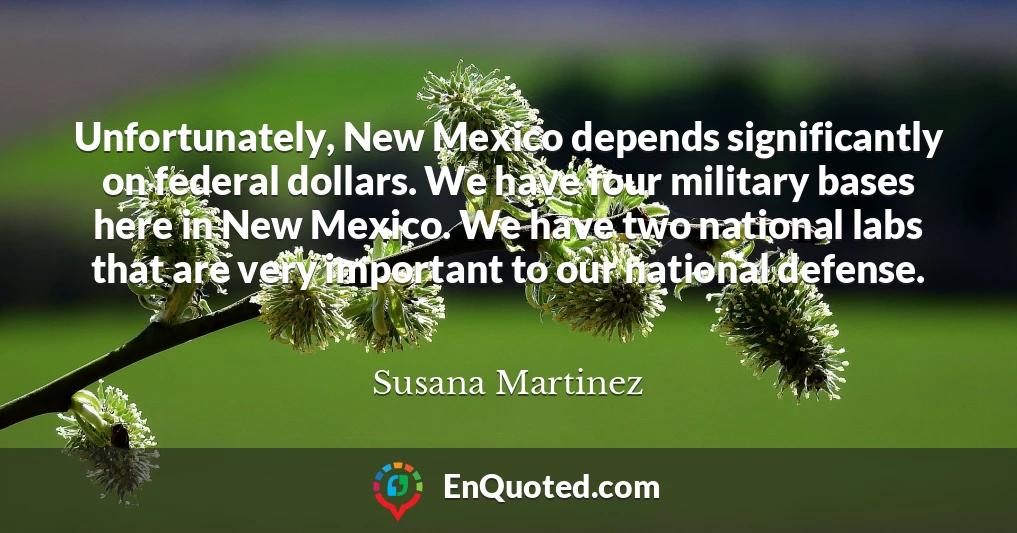 Unfortunately, New Mexico depends significantly on federal dollars. We have four military bases here in New Mexico. We have two national labs that are very important to our national defense.